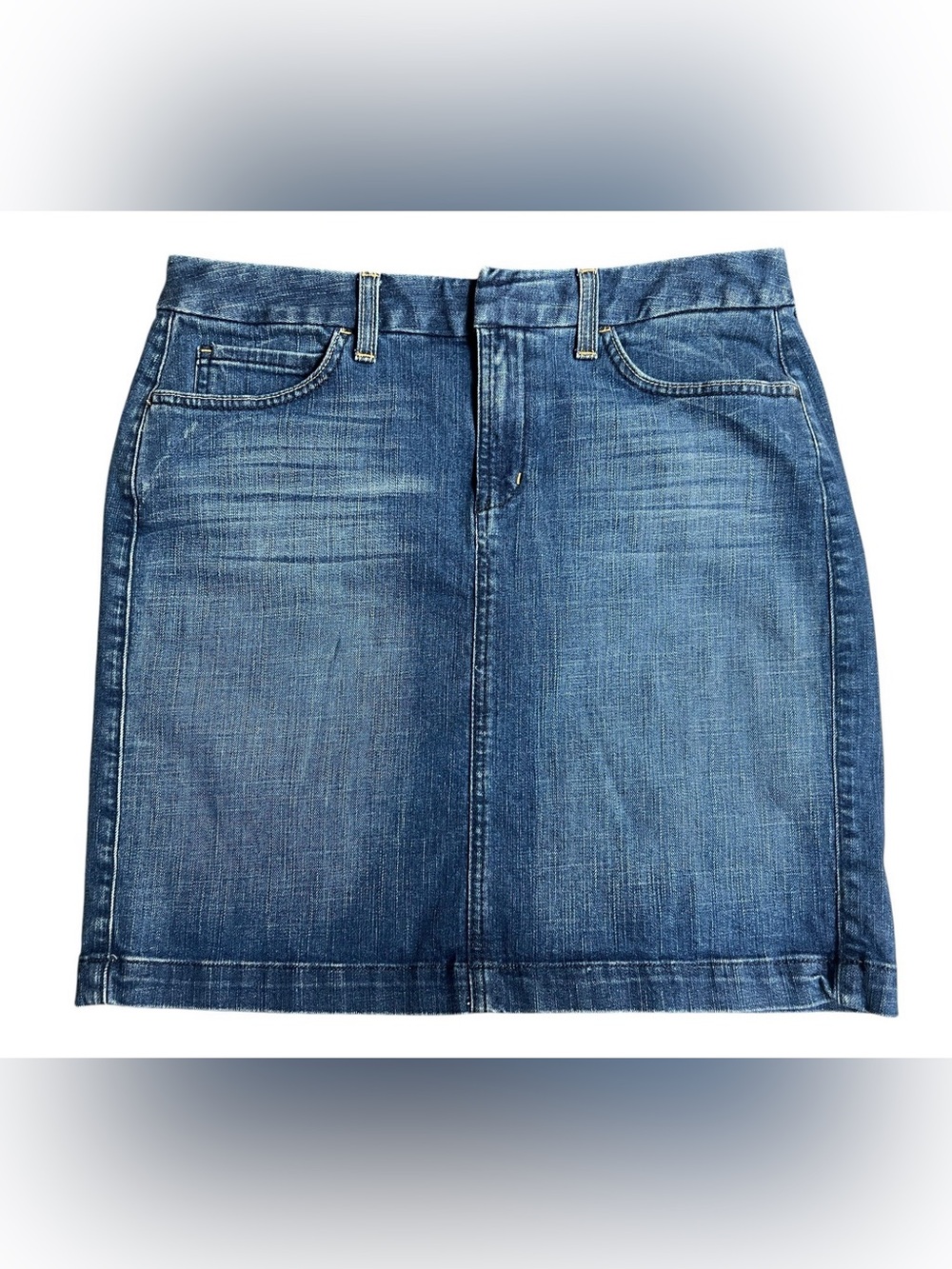 Banana Republic Womens Sz 8 Knee Length 2 Button Denim Jean Skirt w/ Pockets